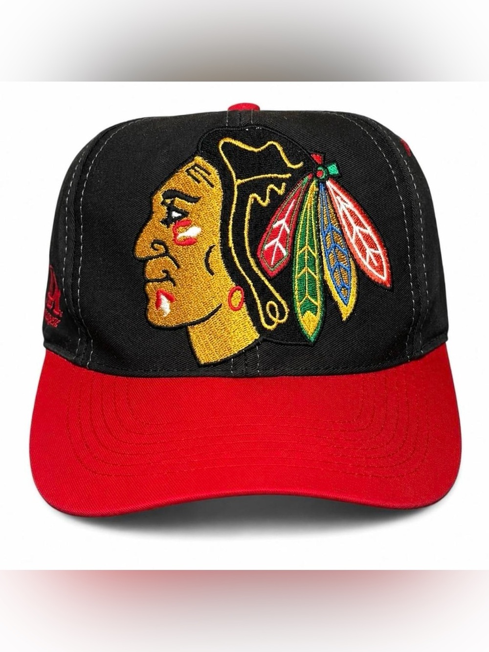 Vintage 90s Chicago Blackhawks Logo Athletic Blockhead NHL Hockey Snapback Hat